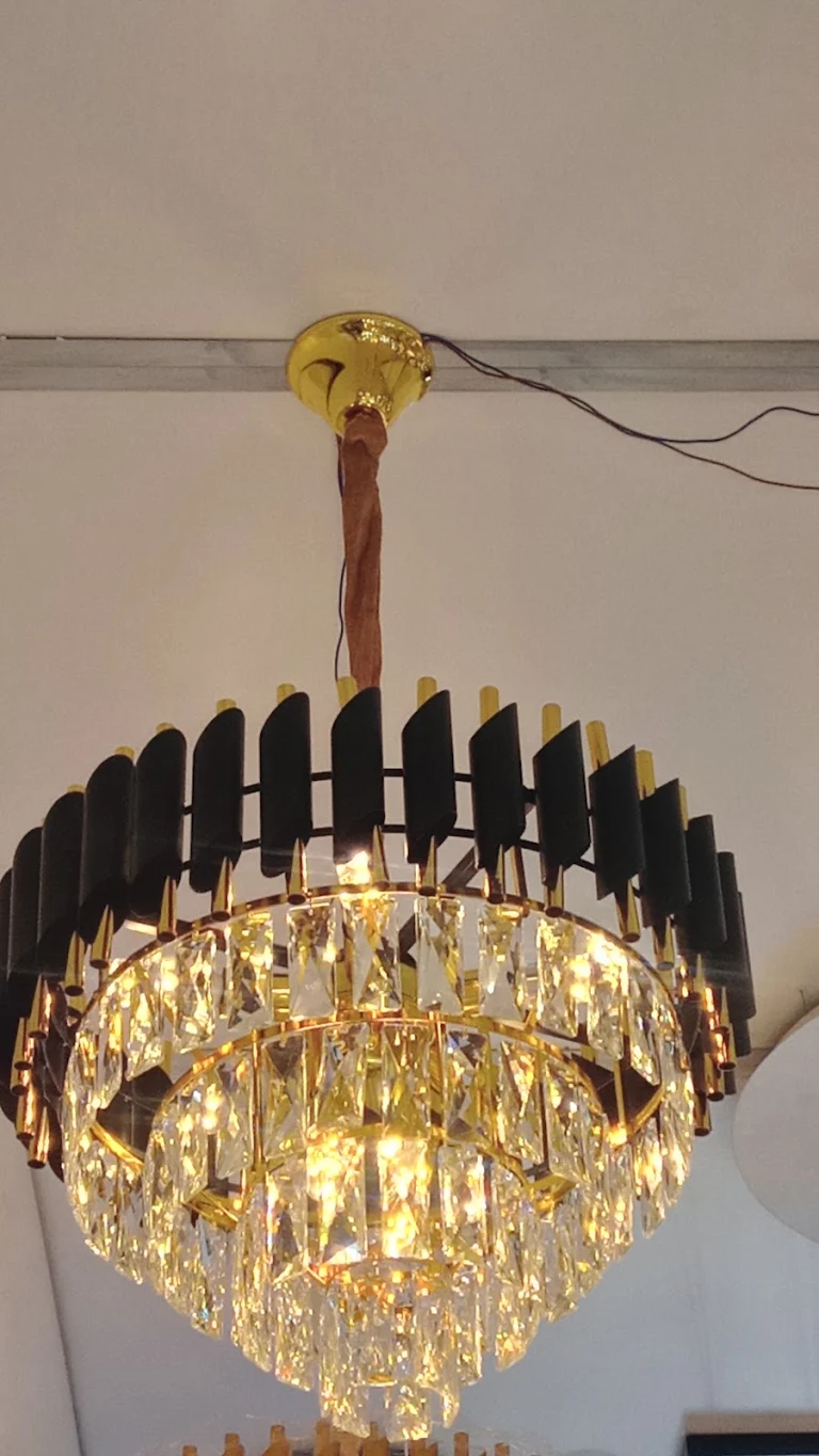 Gold and crystal chandelier detail