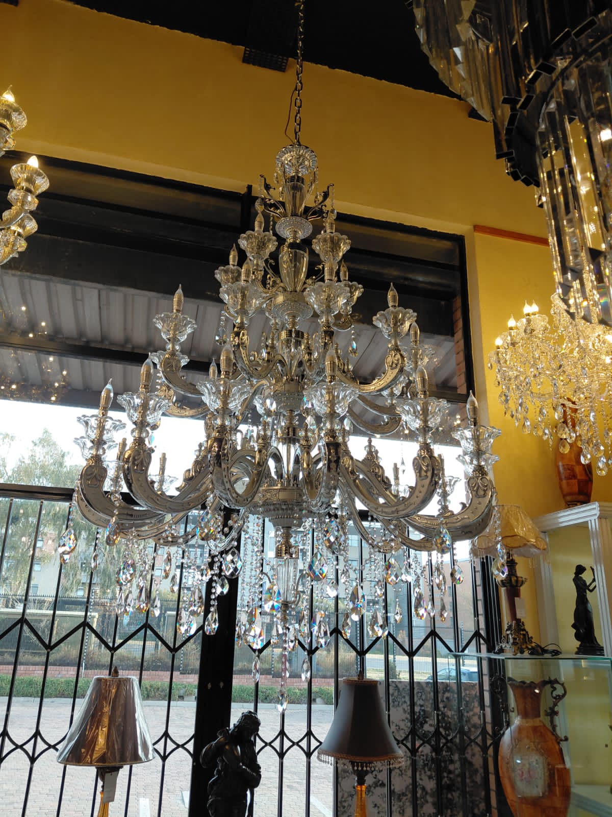 Classic crystal chandelier in a showroom